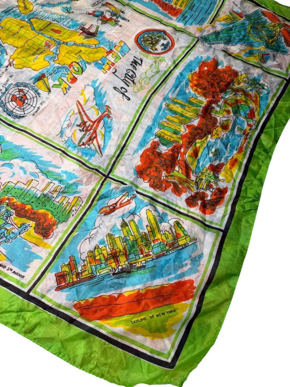 Vintage 1950s New York City Pure Silk Hand Screen Printed Souvenir Scarf - Picture 3 of 11